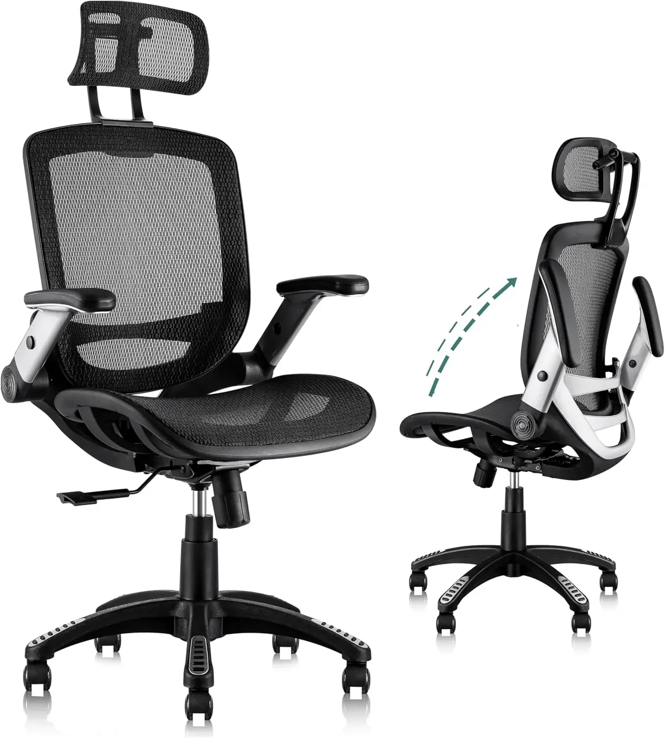 Ergonomic Office Chair, High Back Home Desk Chair with Headrest, Flip-Up Arms, 90-120° Tilt Lock and Wide Cushion, Big