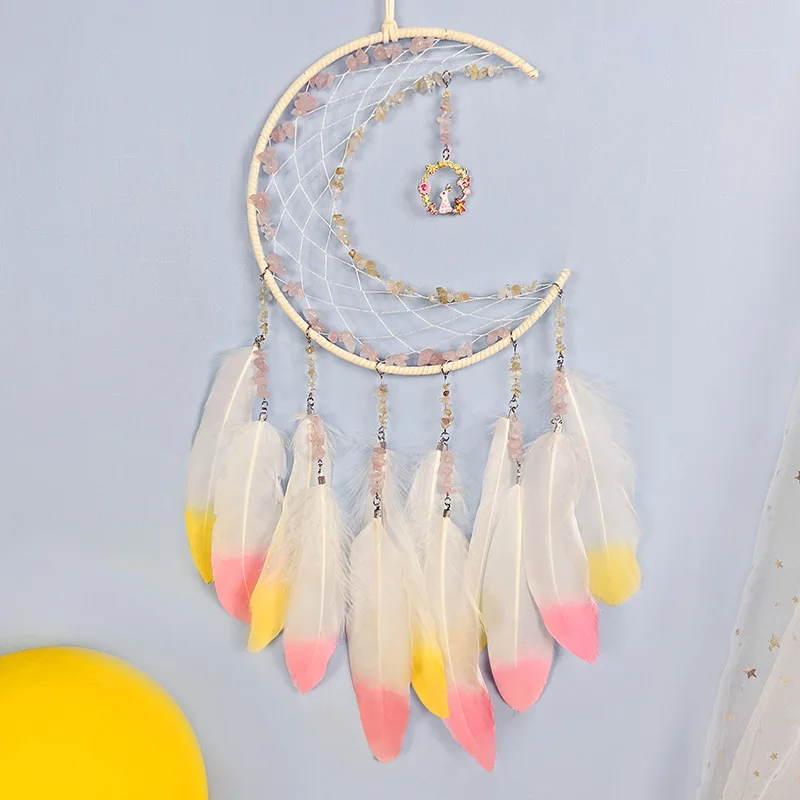 Macrame Wall Hanging Accessories Ornaments Gradient Color Feather Wind Chimes Handmade Woven Home Decoration Beautiful Gifts