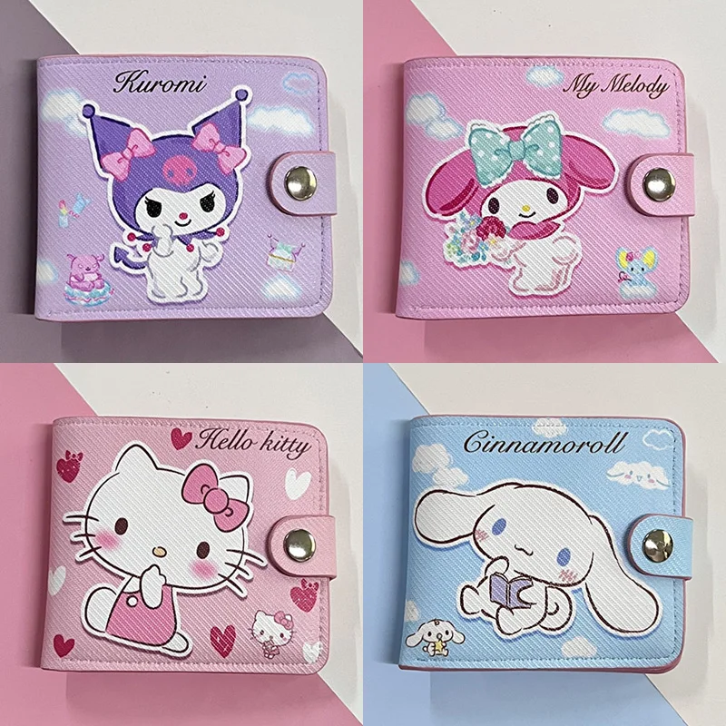 

Kawaii Sanrio кошелек Hello Kitty вещь Kuromi кожаный кошелек для монет Коричный мультфильм My Melody кошелек для денег женская карта