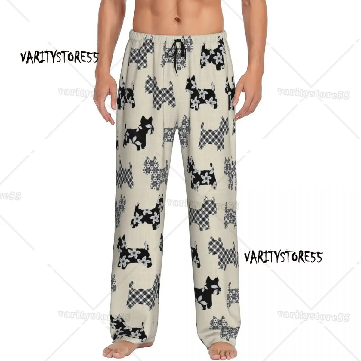 

Пижамные штаны для собак на заказ, одежда для сна, мужские эластичные пояса, штаны для сна Highland Terrier с карманами