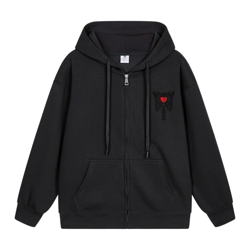 

Мужская толстовка на молнии, черная толстовка с красным сердцем, Хэллоуин в 2025 году, повседневный наряд для пар в стиле Хэллоуина, наряд для вечеринки на Хэллоуин