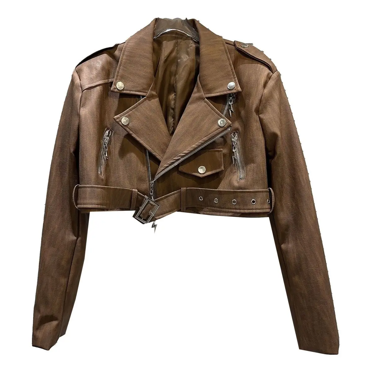 

Women Motorcycle Jacket Western-style Suit Collar, American Long Sleeved Short Coat