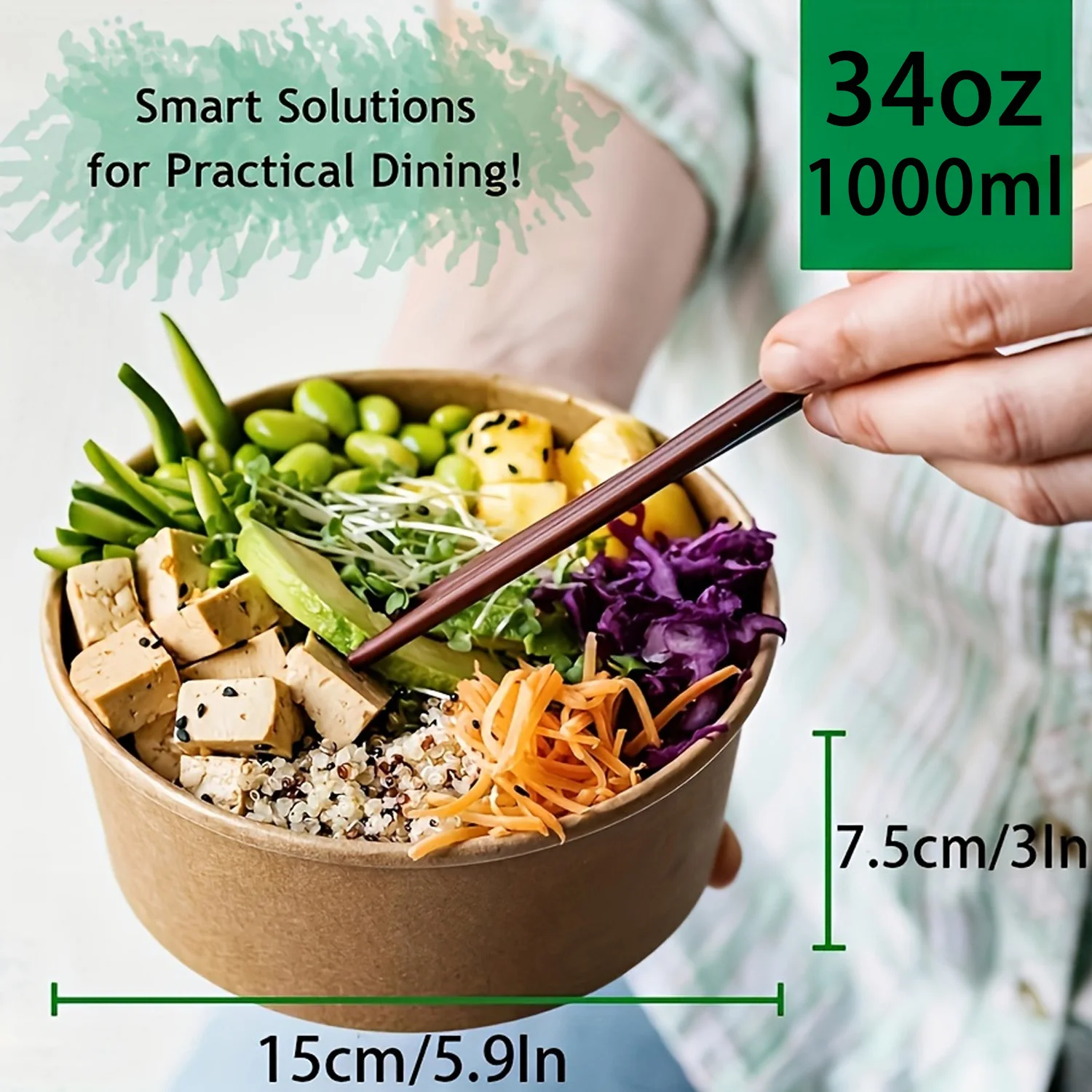 34Oz/1000Ml 25/50 Pack Paper Bowls with Lids, Disposable Soup Bowls, Food Containers Lunch Box, Salad Bowls, Meal Prep Bowls