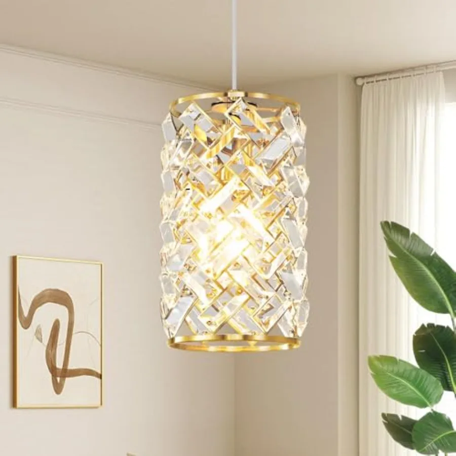 Gold Pendant Lights Kitchen Island Mini Crystal Modern Kitchen Pendant Lighting Over Sink with 10.2" Clear Glass Shade Chandeli