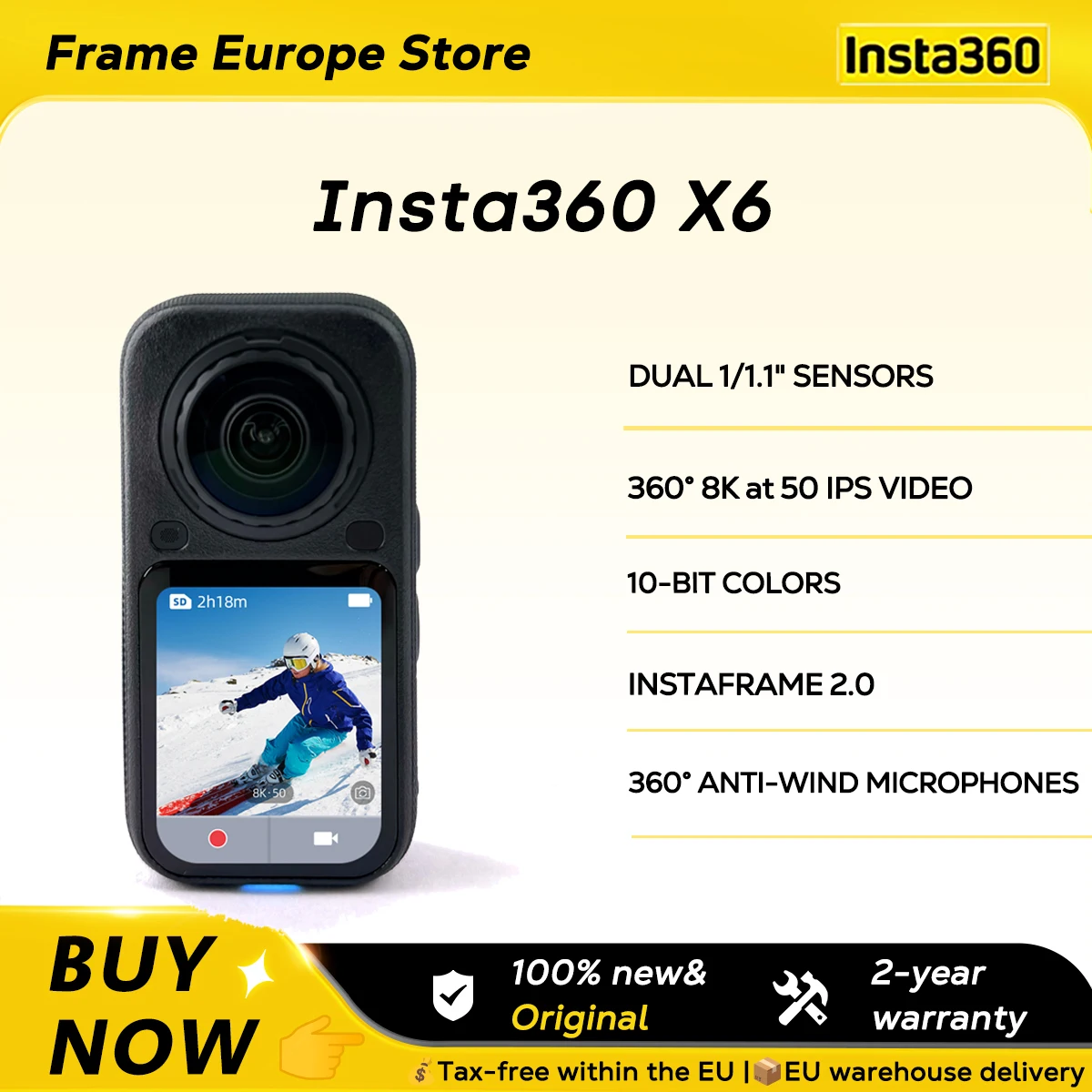 [Disponibile in magazzino] Insta360 X6 360 ° Action Camera 8K con cattura ad alta risoluzione e funzione di editing AI integrata per ciclismo, sci, viaggi e creazione di contenuti, Insta360 X6 2026