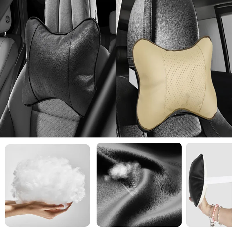 Car Neck Pillows Both Side Pu Leather 1pcs Pack Headrest For Head Pain Relief Filled Fiber Universal Car Pillow