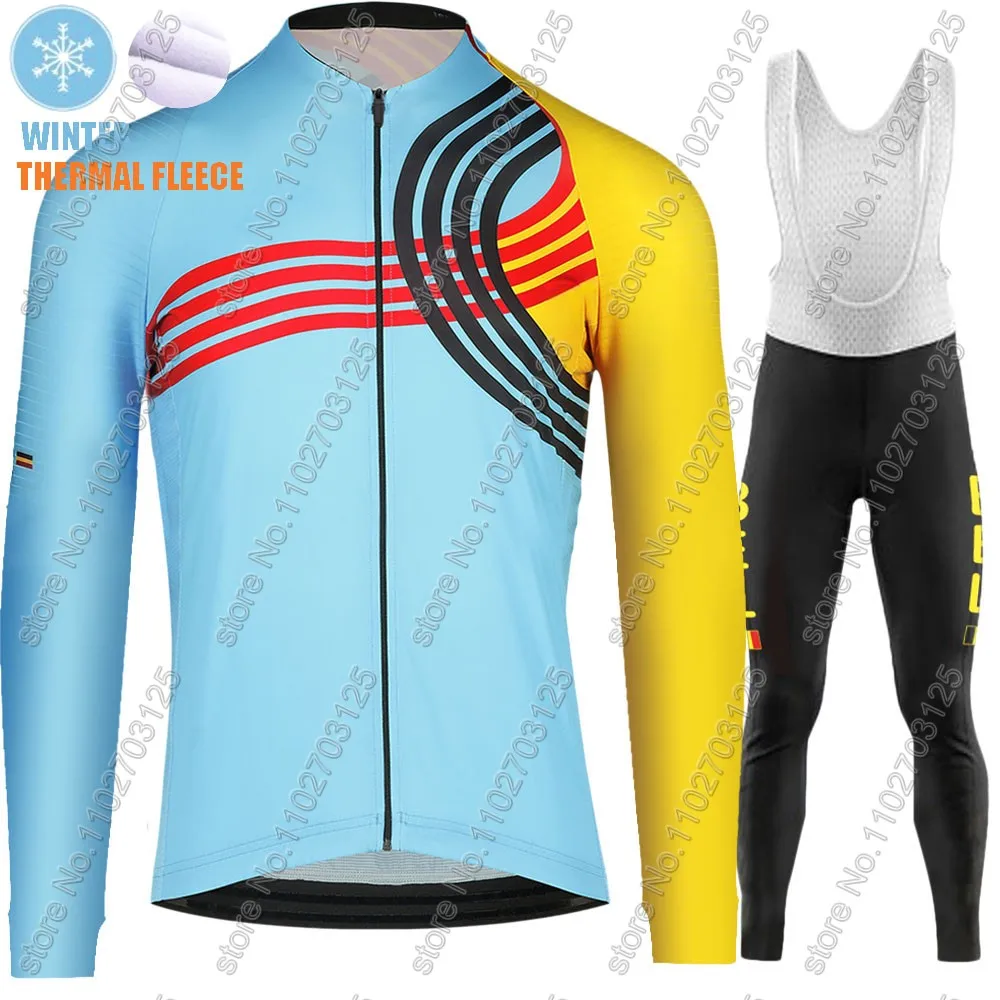 Belgium National Team 2024 Cycling Jersey Set Blue-Paris Long Sleeve Winter Clothing Road Pants Bib Bike Suit MTB Maillot Ropa