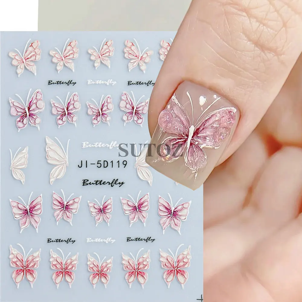 5d Zomer Oceaan Nagel Stickers Schelpen Zeester Letters Stickers Vlinder Reliëf Sliders Bedels Diy Manicure Decoratie LEBJI-5D119