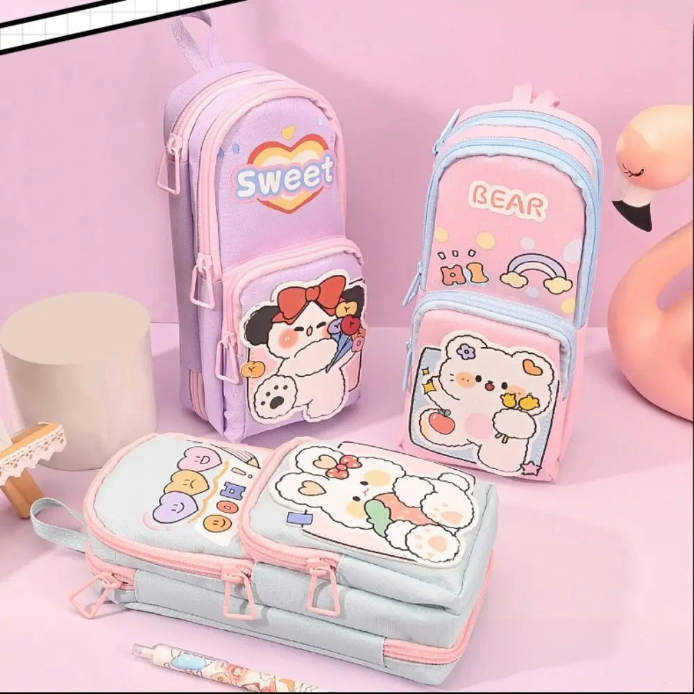 Pen Organizer Large Capacity Storage Stationery Box Cartoon Multi-layer Pencil Case Stainproof Creative Storage Bag Children