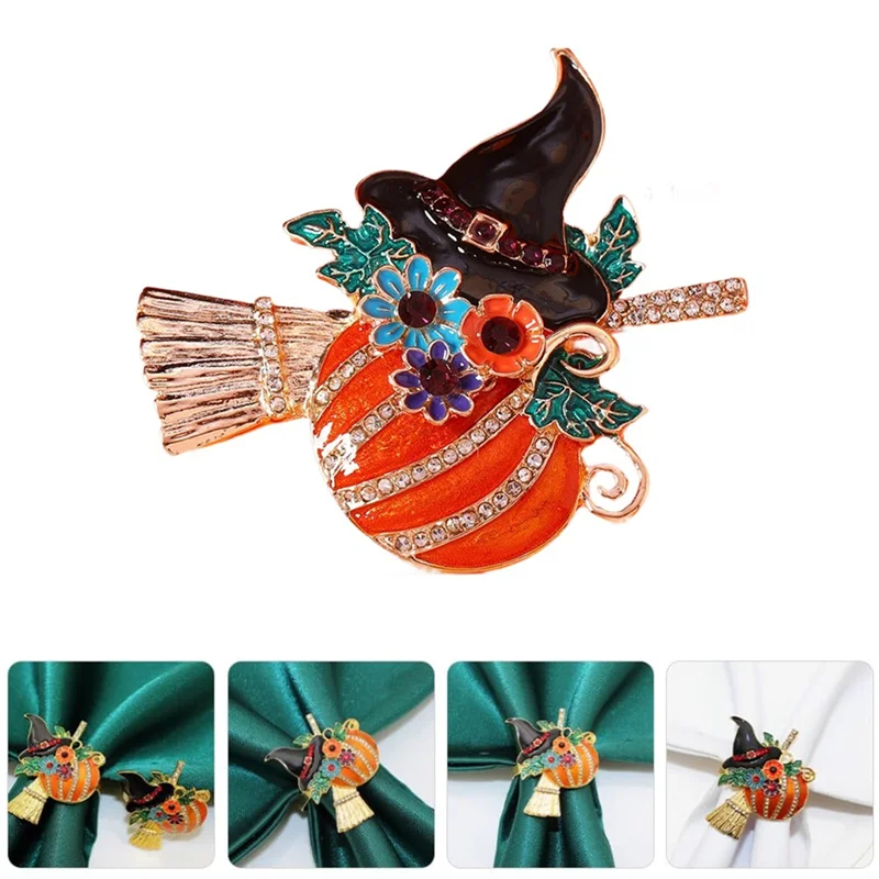 

TFORU-4Pcs Halloween Napkin Rings Pumpkin Witch Napkin Holders Serviette Buckles Halloween Parties Supply Table Decorations