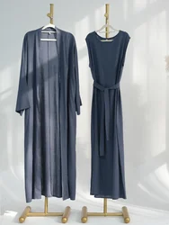 Eid Muslim Abaya for Women Dress Set 2 Piece Cotton Linen Abayas Arab Jalabiya Party Dresses Kaftan Vestidos Long Robe Jalabiya