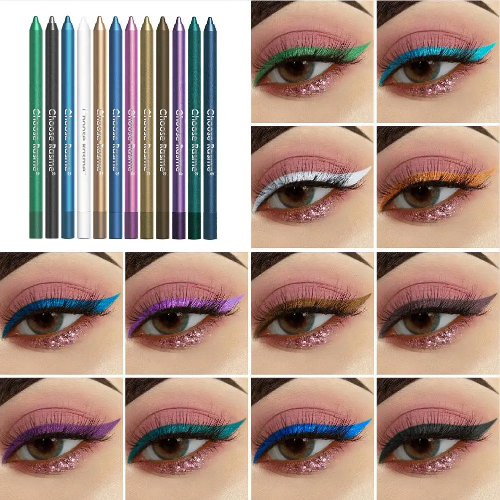12 Farben Glitzer Schimmer Eyeliner Stift Set Langanhaltend Wasserfest Glatte Anwendung Blautöne Perlglanz Eyeliner