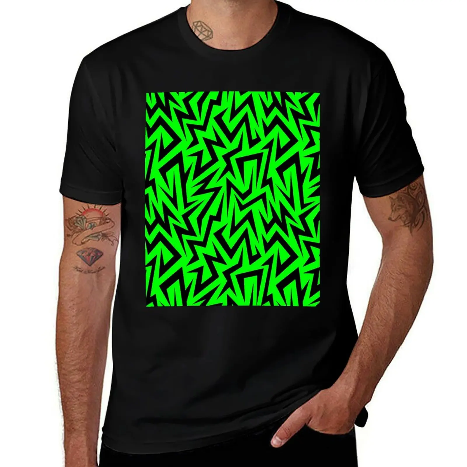 Jagged Lines Slime Green T-Shirt Lightweight Basic Short Sleeve Shirt