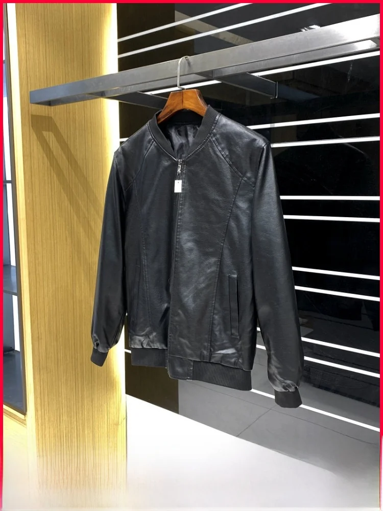 

Мужская кожаная куртка в стиле ретро, американская, повседневная, универсальная, с воротником-бомбером, из искусственной кожи, для весны и осени, тренд сезона