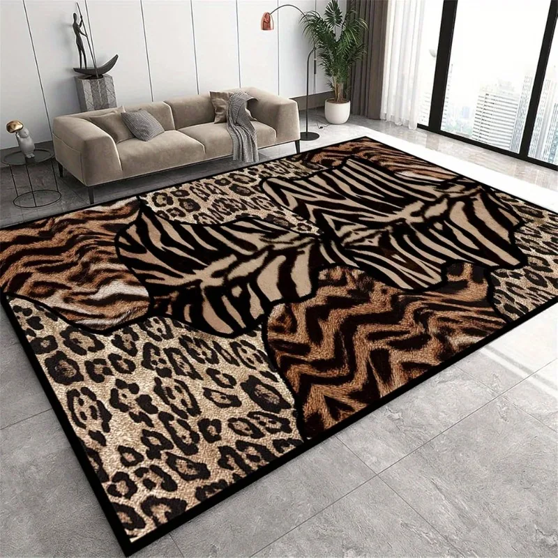 

Tiger Stripe Leopard Print Carpet Nordic Household Living Room Washable Non Slip Rug Bedroom Bedside Carpet Large-area Floor Mat
