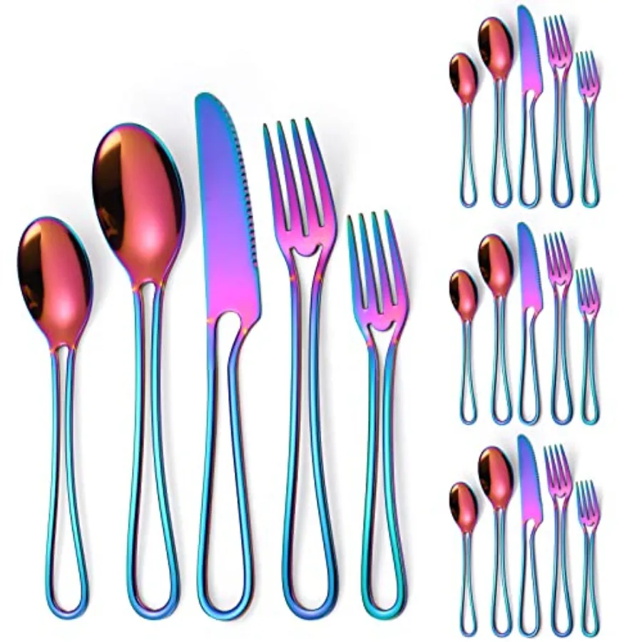 

Набор столовых приборов A·HOUSEWARE Iridescent Ware Design, 20 предметов, из нержавеющей стали, на 4 персоны, включает вилки, ложки, ножи, цветные приборы для ресторана