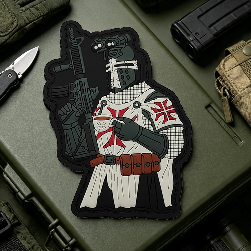Templar Knight PVC Patch Hook Backing 3D Rubber Badge SILENCE Medieval Crusader Patch for Backpack Vest Hat Clothing Decoration view 4
