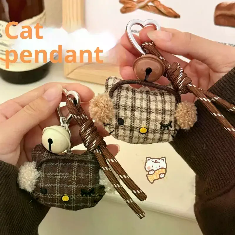 

Plush Cute Doll Pendant Backpack Hanging Ornament Decoration Accessories Gift Kawaii Cartoon Grid Earphones Hello Kitty Keychain