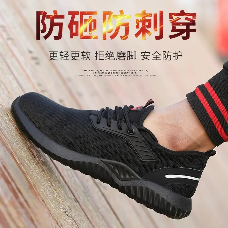 

DurableAir-permeable Flying Woven Safety Shoes For Men Against Smashing And Piercing In Summer Steel Headgear Protects Work Shoe