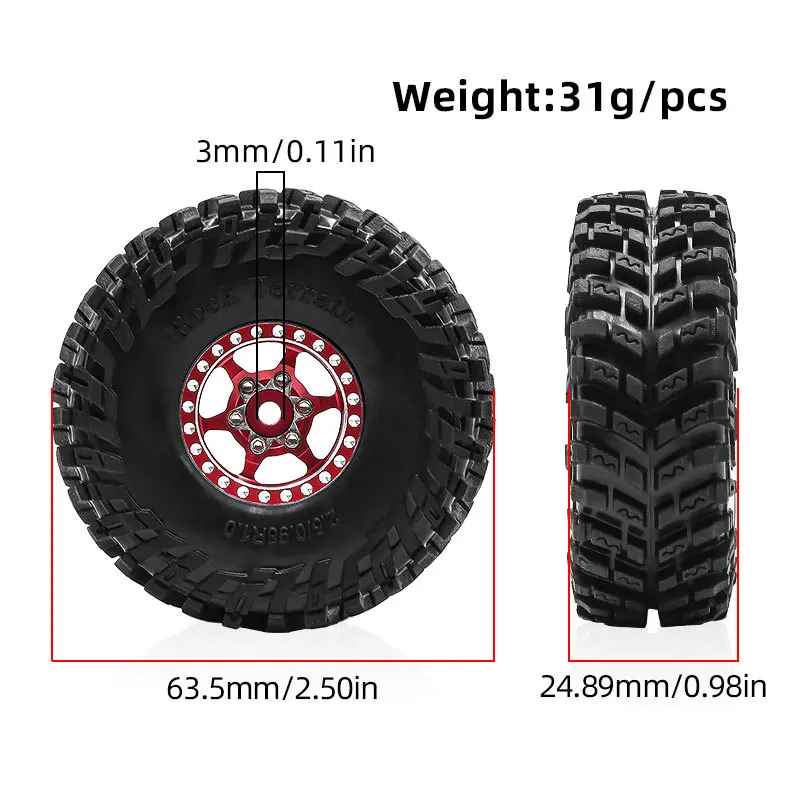 1.0'' Aluminium RC Cralwer Beadlock Wheel and Tires for 1/18 Traxxas TRX4M SCX24 Ascent-18 1/24 Axial AX24 FCX24 Upgrade Parts