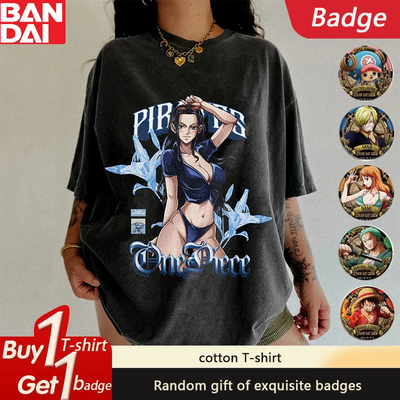 

ONE PIECE Периферийный принт Летняя дышащая футболка с короткими рукавами 2025 Горячая кровавая аниме Мужская и женская хлопковая футболка