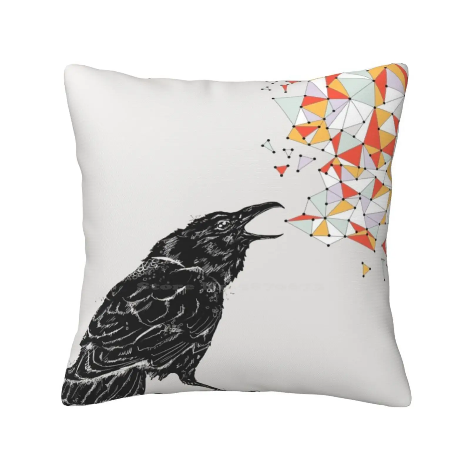 The Raven Home Sofa Car Cushion Cover Pillowcase Triangles Geometric Raven Bird Pen Ink Triangulations Bright Silhouette