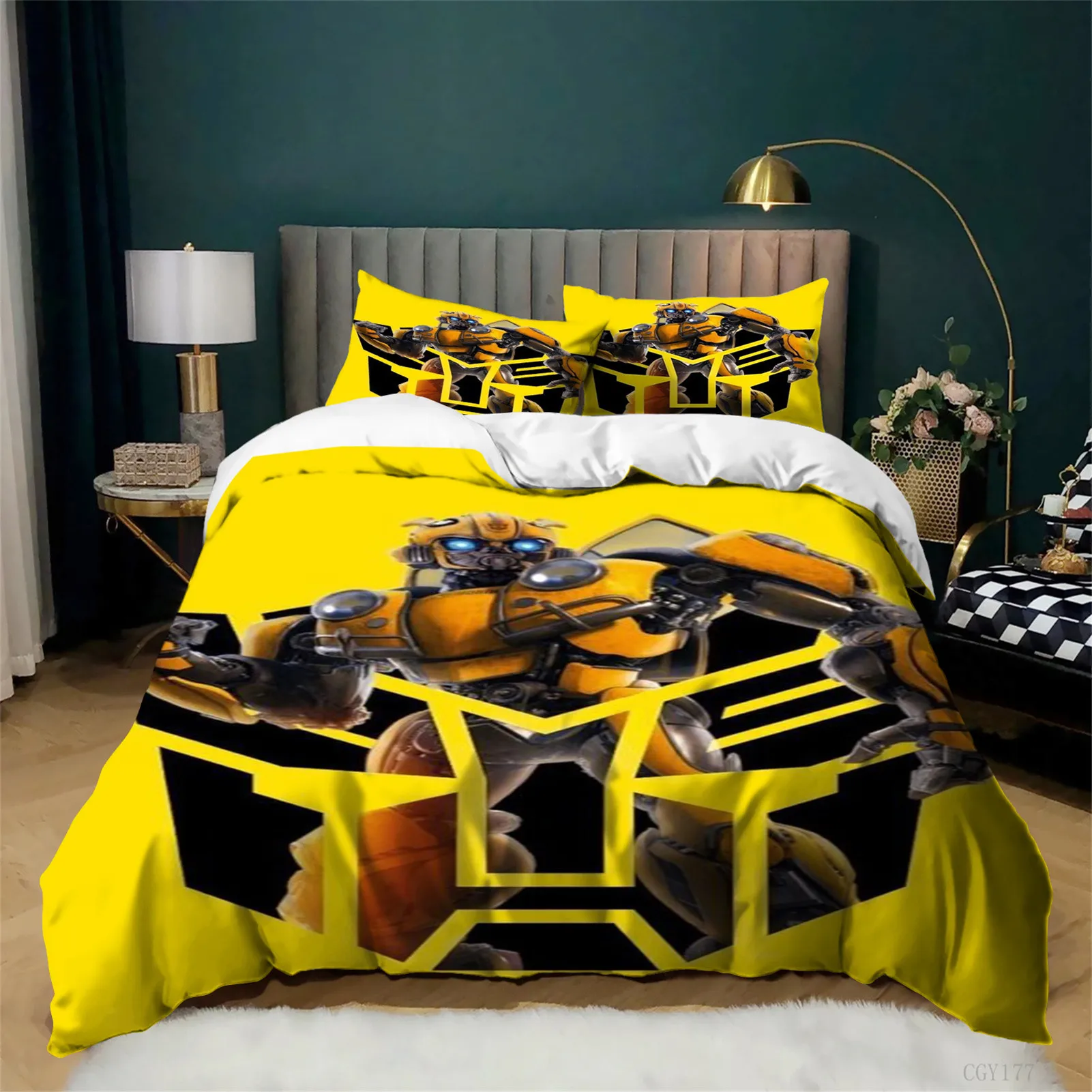 Juego de Funda de Edredón Transf-ormers, Juego de Edredón Suave y Transpirable de 3 Piezas, Juego de Ropa de Cama Bumblebee Optimus Prime para Todas las Temporadas