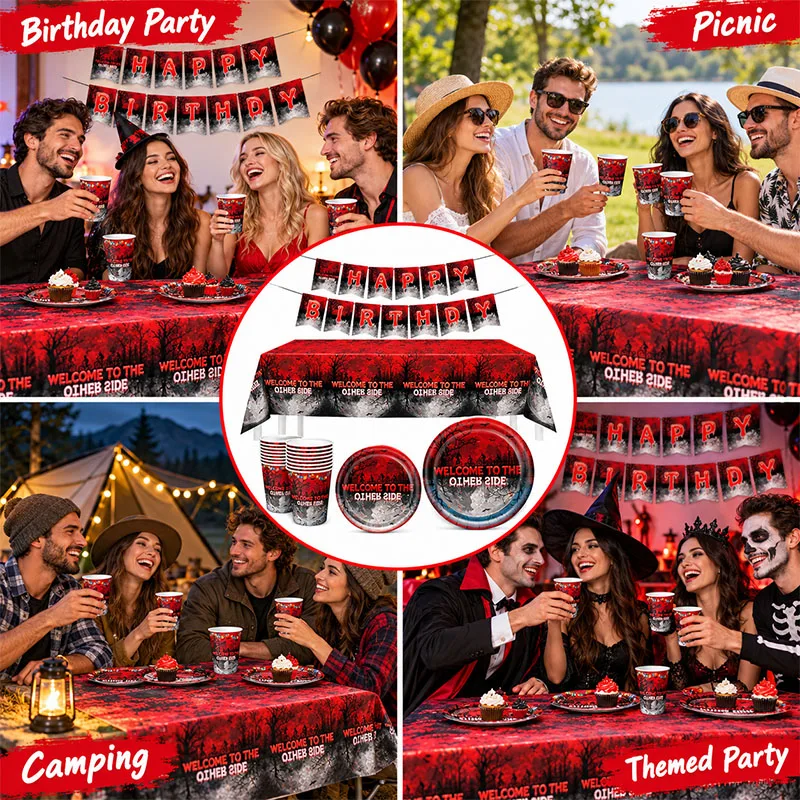 Horror Popular Movie Banner Plate Cups Strangersed Theme for Birthday Party Shower Festival Decorative Packing Supply Celebratio - view 2