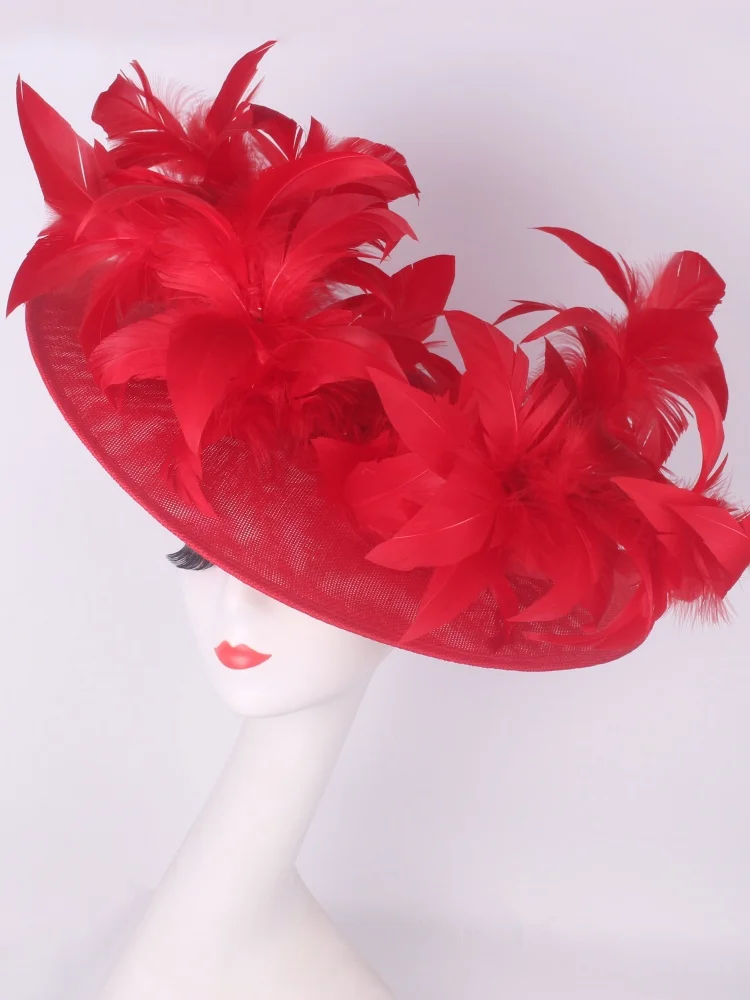 

Red Fascinator Hats For Women Wedding Millinery Elegant Fascinators With Feather Flower Adorn Headpieces Lady Cocktail Headwear