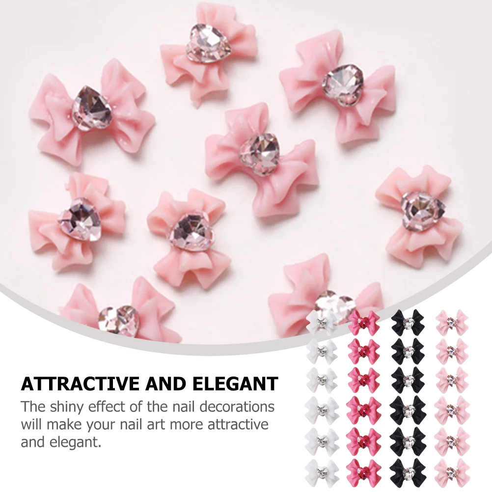 40-częściowa ozdoba do paznokci z kryształową kokardką Biała wstążka Złote szklane zawieszki motylkowe do paznokci Cyrkonie