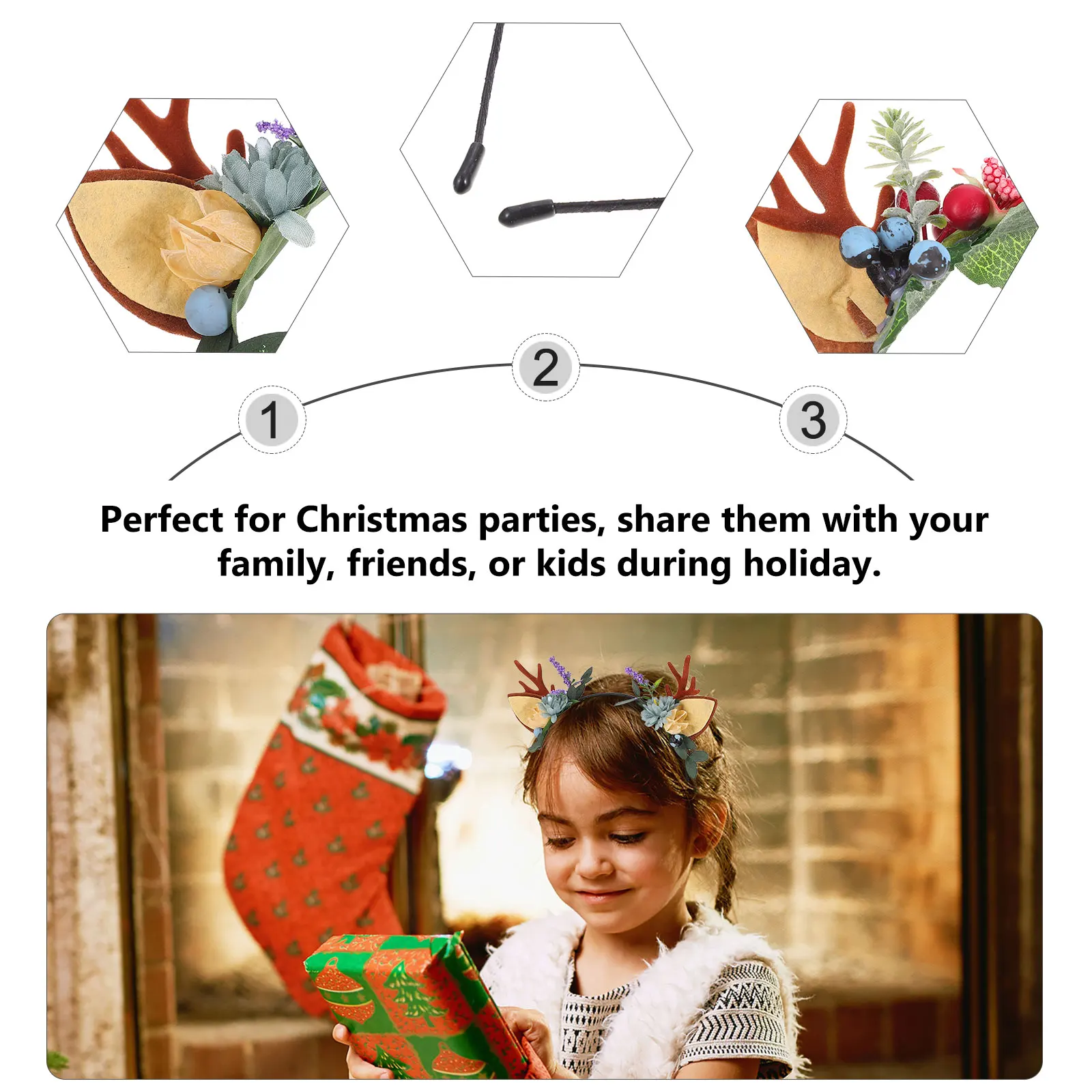 

2pcs Christmas Antler Hair Hoops Chic Party Hairband Premium Fabric Kids Adult Xmas Headdress Creative Costume Accessories