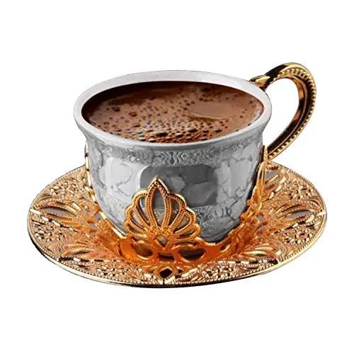 Fancy Espresso Coffee Cup Saucers with Set of 6, Porcelain 4 oz. Turkish Coffee Set, Turkish Cup Set, Greek Coffee, Demitasse Co