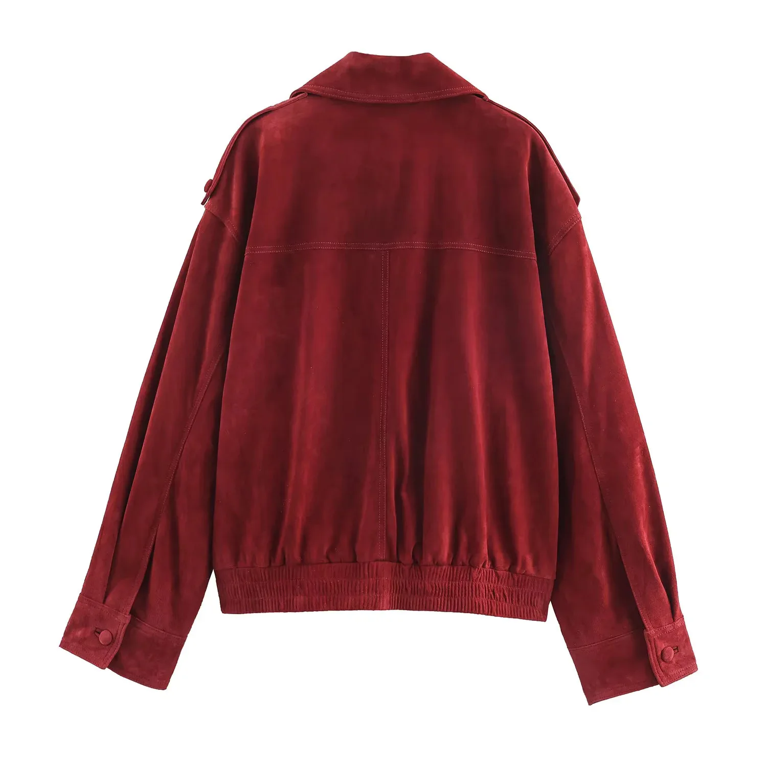 

Instagram-Style Chic Casual Female Outwear KIDCRKJ Burgundy Women Spring Suede Coat Lapel Collar Double Breasted Lady Jacket