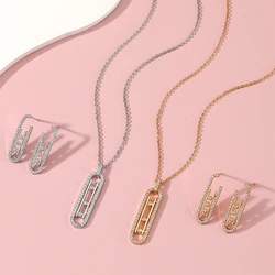 Women's New Fashion 2 Pcs Necklace & Earrings Set Simple Geometic Design Zircon Jewelry Set Accessory For Party Wedding Gift