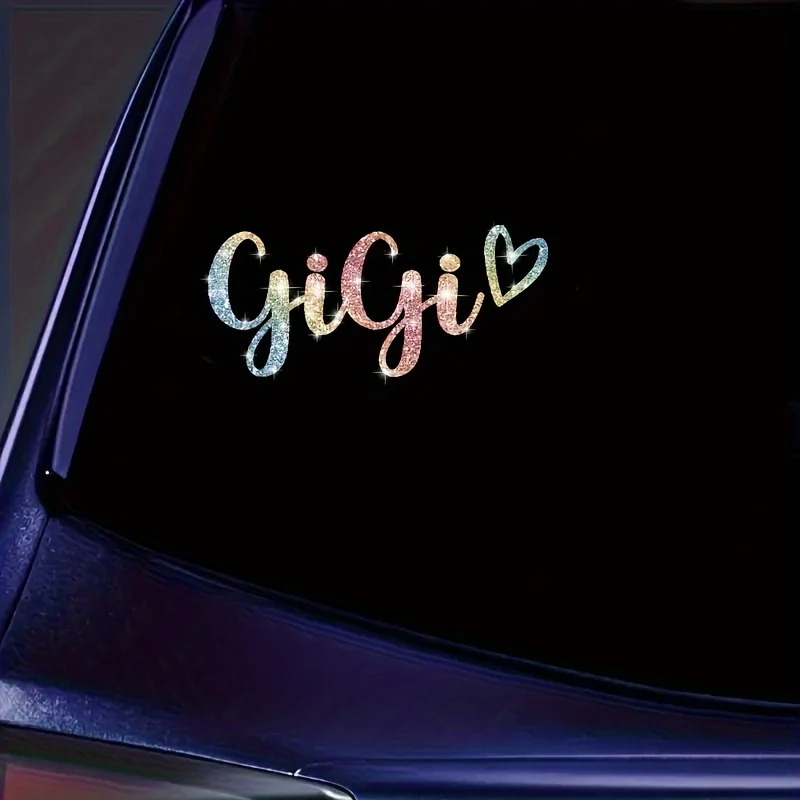 

Цельная блестящая наклейка в форме сердца Gigi с буквенным принтом, блестящая виниловая наклейка для автомобиля, мотоцикла, вездехода, внешнее украшение