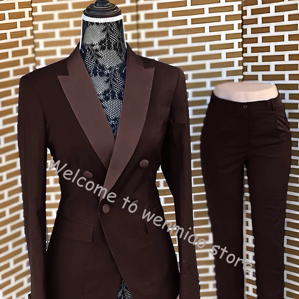 Women\'s Suit 2 Piece Set Double Breasted Jacket Pants Set Wedding Mom Formal Dress Business Workwear Ladies