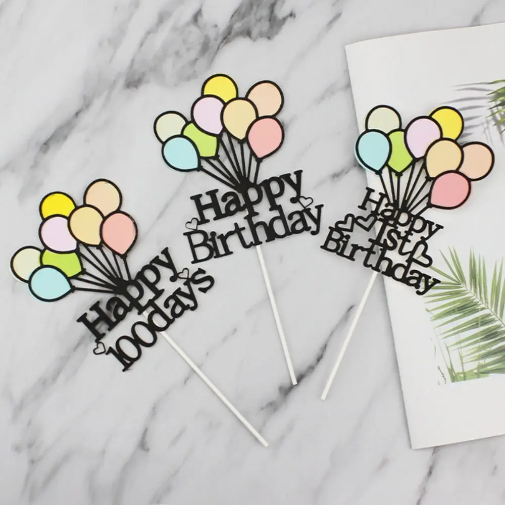 Double Layer Balloons Cake Toppers Paper Cartoon Cupcake Toppers Colorful DIY Happy Birthday Cake Decoration Birthday