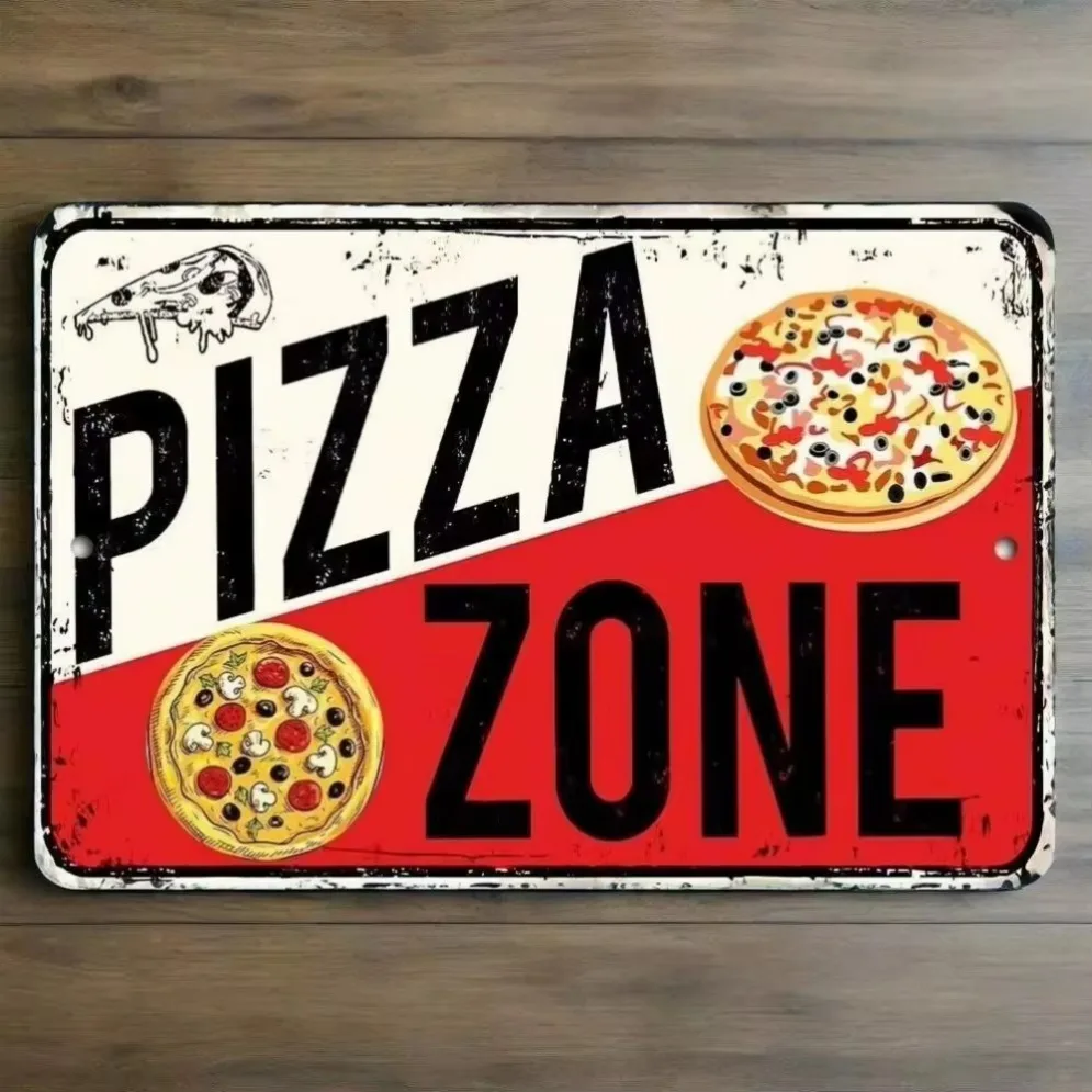'Pizza Zone' Retro Metal Sign – Ideal Kitchen Decor for Pizza Fans"