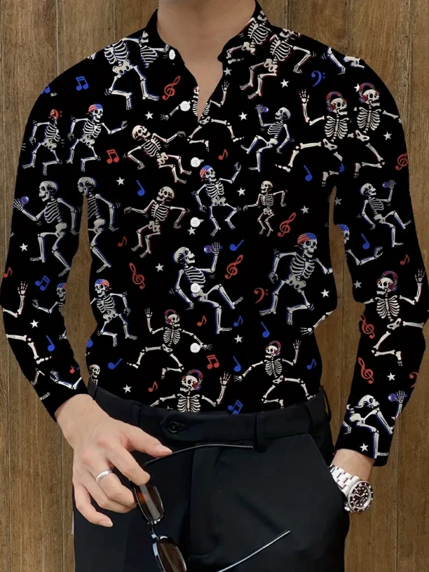New Men's Long Sleeve Shirt Fashion Western Horse Casual Versatile Fashion 3D Flower Printed Summer Top.