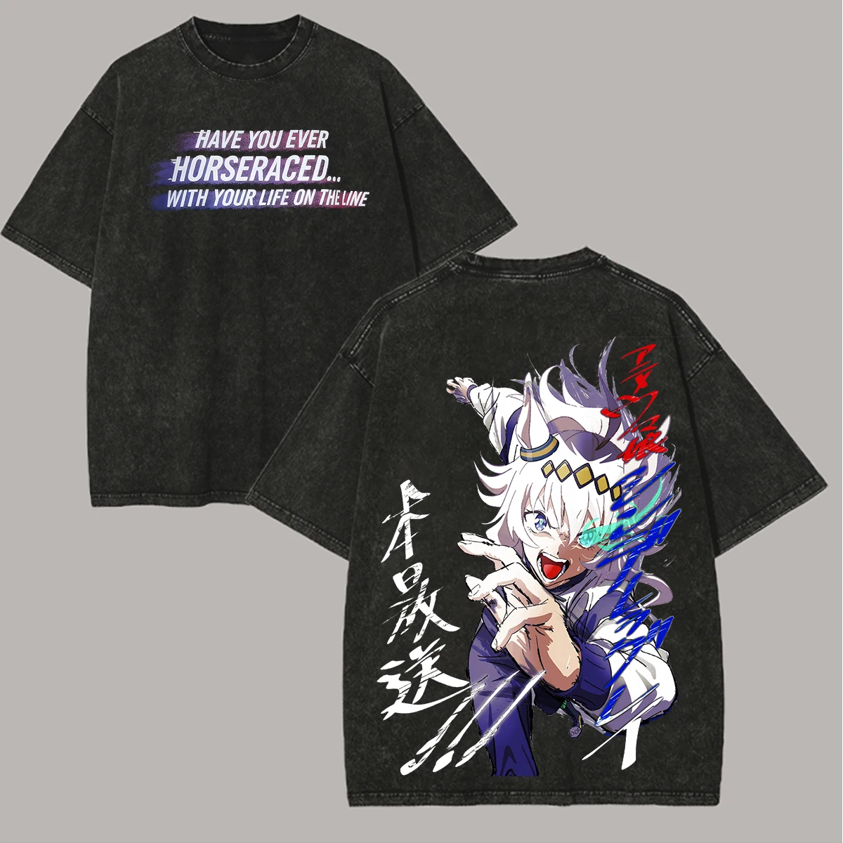 Uma Musume Pretty Derby Graphic T Shirt Vintage Washed Anime Character Print Cotton Short Sleeve Japanese Game Streetwear Tee