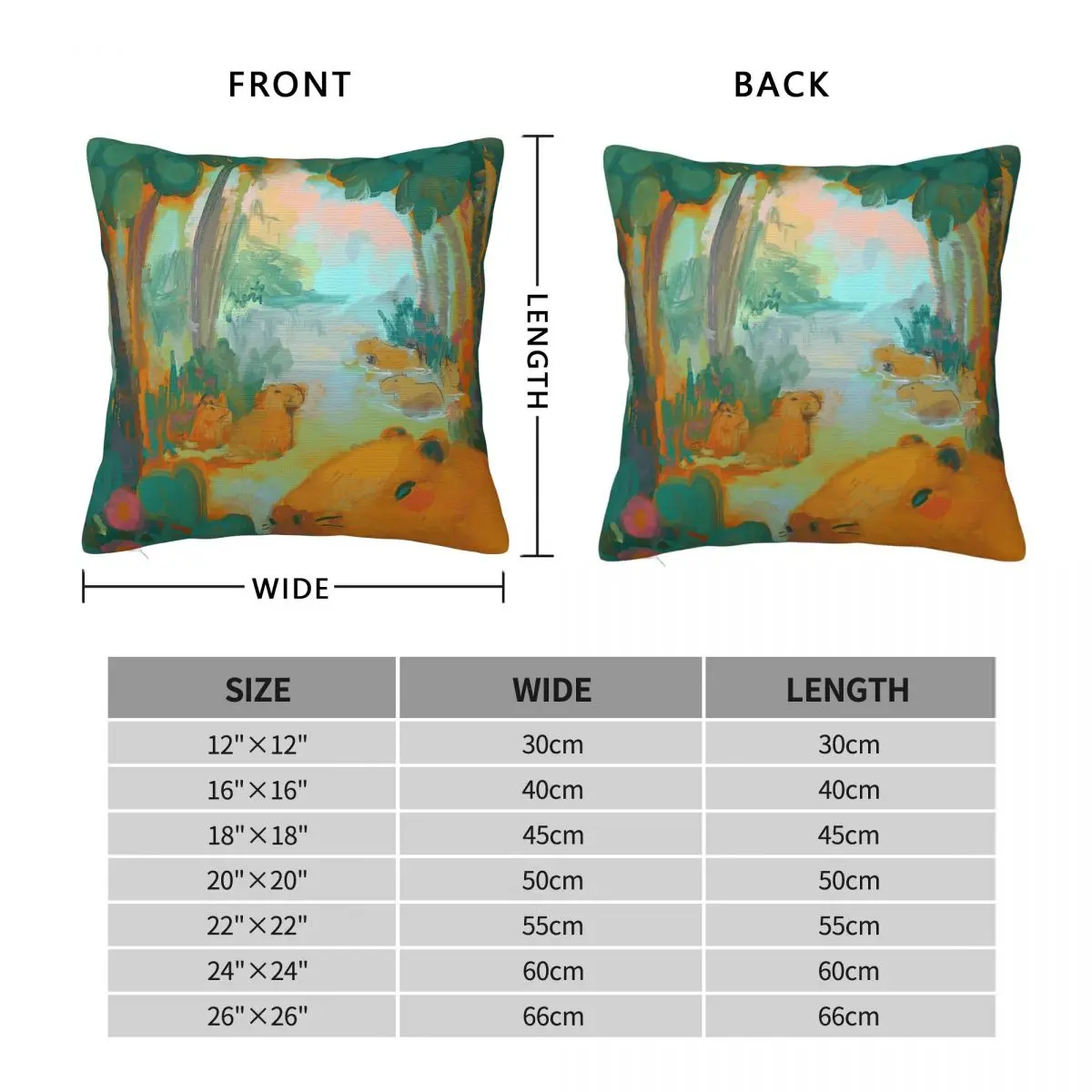 Capybara Square Pillowcase Polyester Linen Velvet Printed Zip Decor Pillow Case Home Cushion Cover