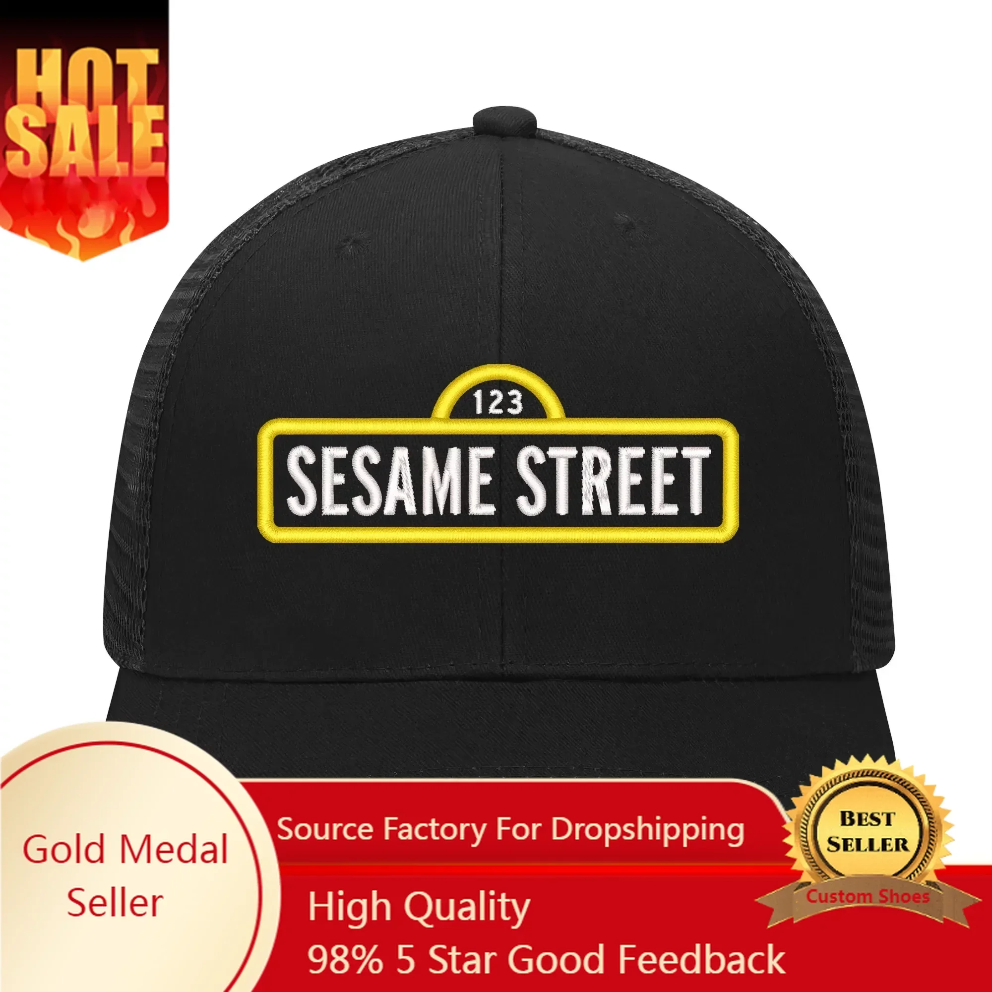 S-Sesame S-Street Logo Embroidery Hat Mens Womens Sports Baseball Hats Hip Hop Mesh Cap Summer Headdress Custom Made DIY Caps