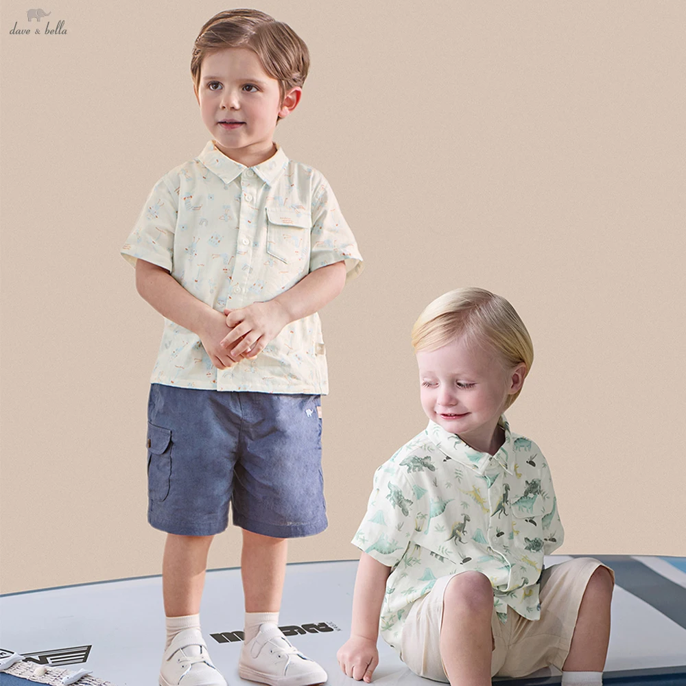 

Летняя рубашка Dave Bella для мальчиков, детские футболки с принтом, детские хлопковые топы с короткими рукавами, повседневная одежда для братьев DB2261875