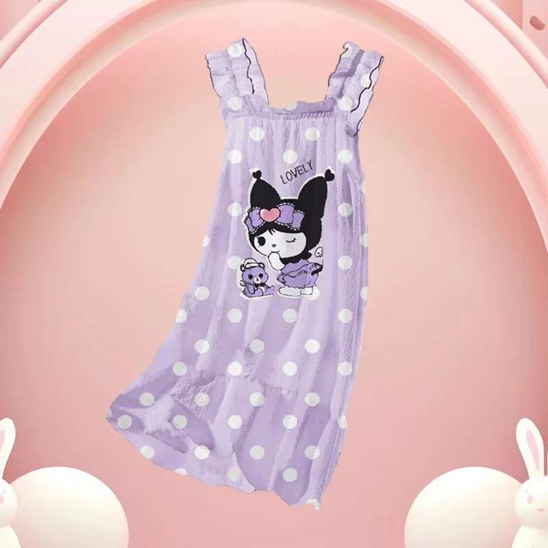 Cute Sanrio Kuromi Girl\'s Pajamas Cinnamoroll Soft Sleepwear Girl Casual Clothes My Melody Nightgown Lightweight Sleep Dress