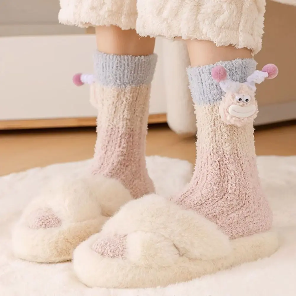

Fashion Thicken Cartoon Plush Socks Non-Slip Home Coral Fleece Socks Women Indoor Hosiery Thermal Warm Socks Apparel Accessories