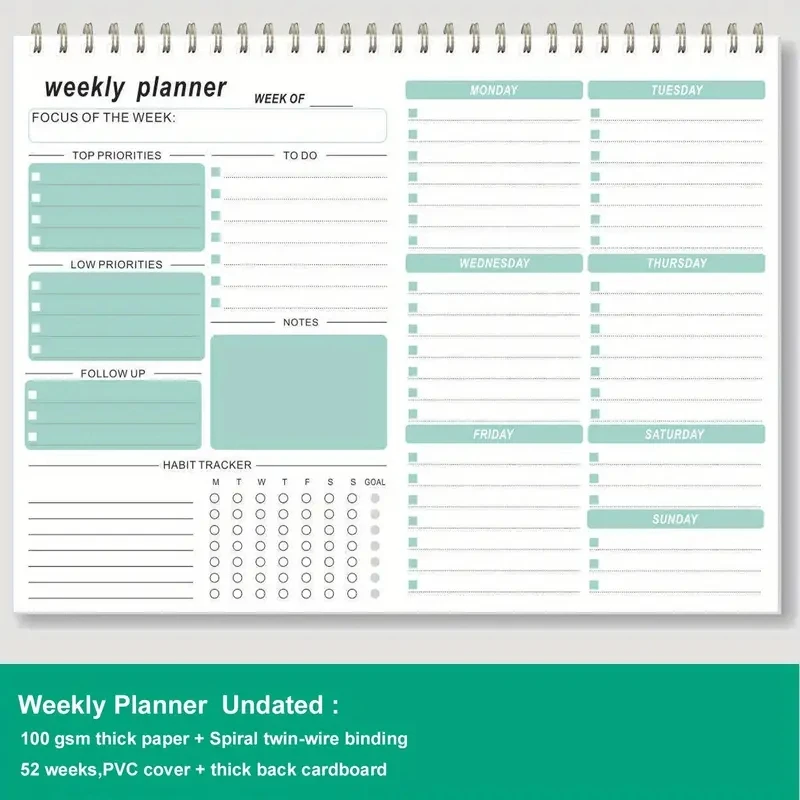 1pc Weekly Goals Schedule Planner To Do List Notebook Calendars Organize