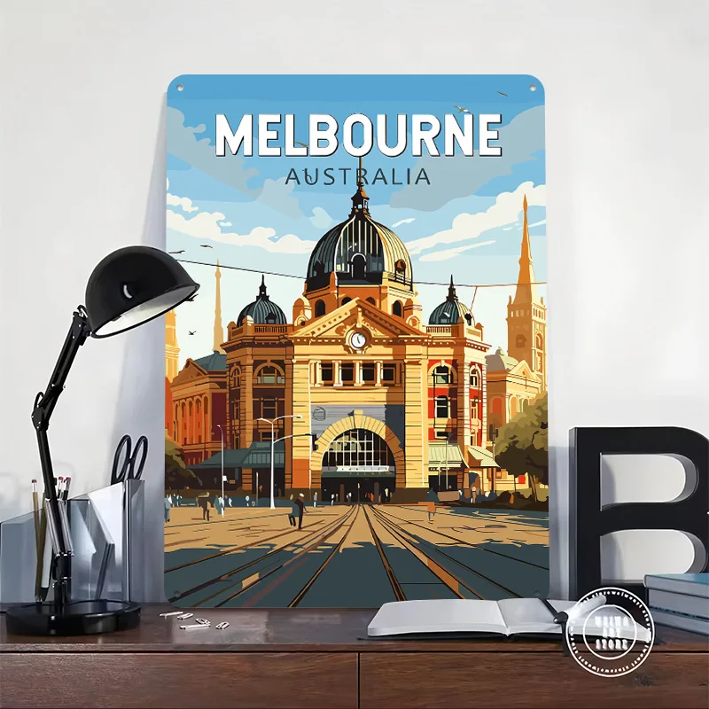 Melbourne Australia Travel Personalized 3D Textured Metal Poster Wall Art Vintage Tin Signs for Decor Room Bedroom Decoration