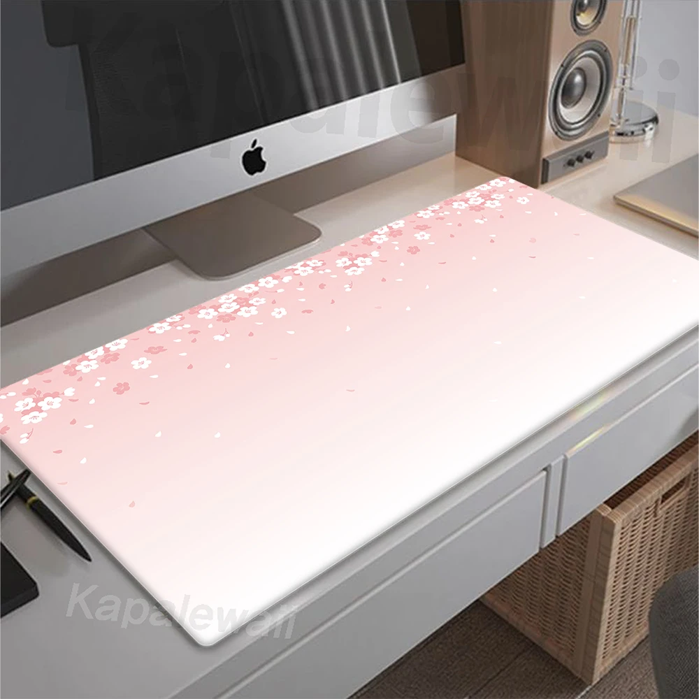 Imagem -02 - Pink Sakura Grande Mouse Pad de Jogos Tapete de Mesa de Borracha Antiderrapante Almofadas de Teclado Gamer Velocidade Tapete de Mesa Cereja