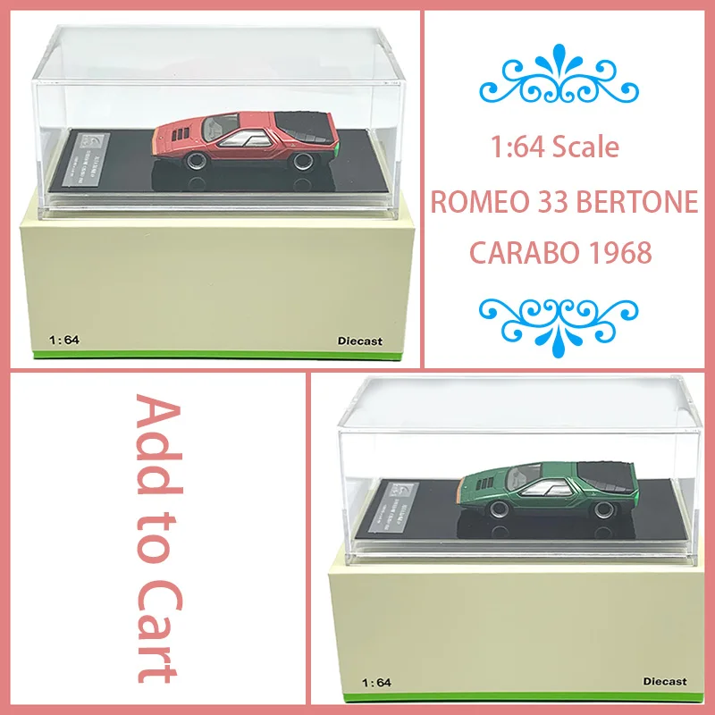 

Масштабная модель автомобиля ROMEO 33 BERTONE CARABO 1968 из сплава, 1:64, статическая коллекционная модель, украшение, праздничные подарки, игрушки