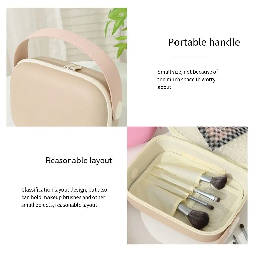 Makeup Case Waterproof PU Cosmetic Bag Handle Square Wash Storage Bag Large-Capacity Space Saving Make Up Pouch Bag Women